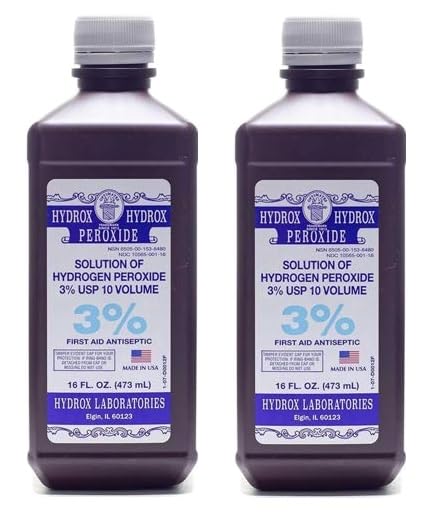 AmeriCan Goods Hydrogen Peroxide Solution 3% First Aid Medical Antiseptic and Multipurpose Cleaner 16oz Topical Wash for Cuts & Scrapes (2), Clear