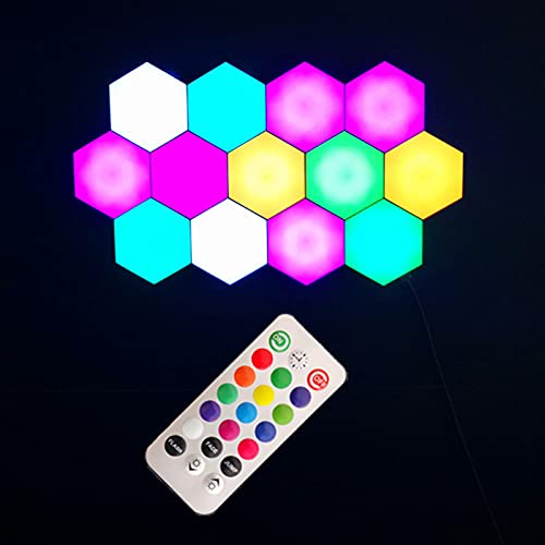 VELIHOME Luminária de LED colorida, com controle remoto, modular, em formato de colmeia, para parede
