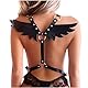 WENTPOL Leder Harness Damen SM Sexy Aushöhlen BH Brustgurt Body Harness Wings Kostüm Punk Gothic Verstellbarer Clubwear Fetisch Erotik Riemenbody Brustgurte Cosplay Party Rave mit Engelsflügel
