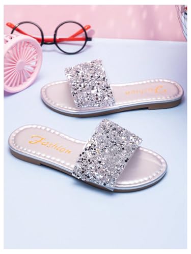 GORGLITTER Girl's Sequin Dress Sandals Summer Glitter Open Toe Vacation Flats Shoes4