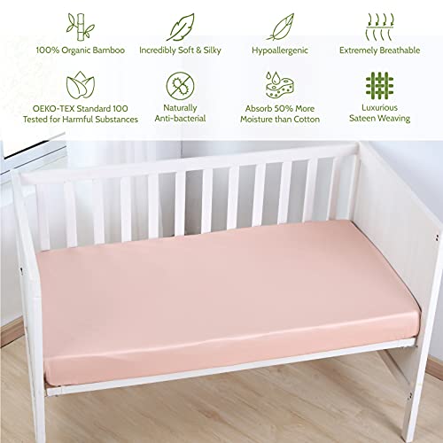 Panda Infant 100% Organic Bamboo Fitted Crib Sheet / Oeko-Tex 100 Certified / (52"X28"X8") For Girls Or Boys / Deep Pocket / Ultra Silky / Hypoallergenic / Eczema Friendly (Pink) #TOP1