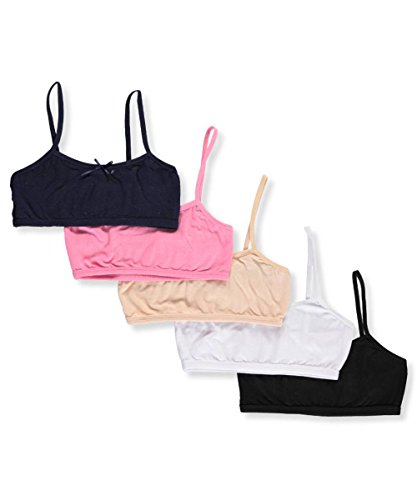 Simply Adorable Big Girls' 5-Pack Bralettes (14-16, Khaki/Multi)