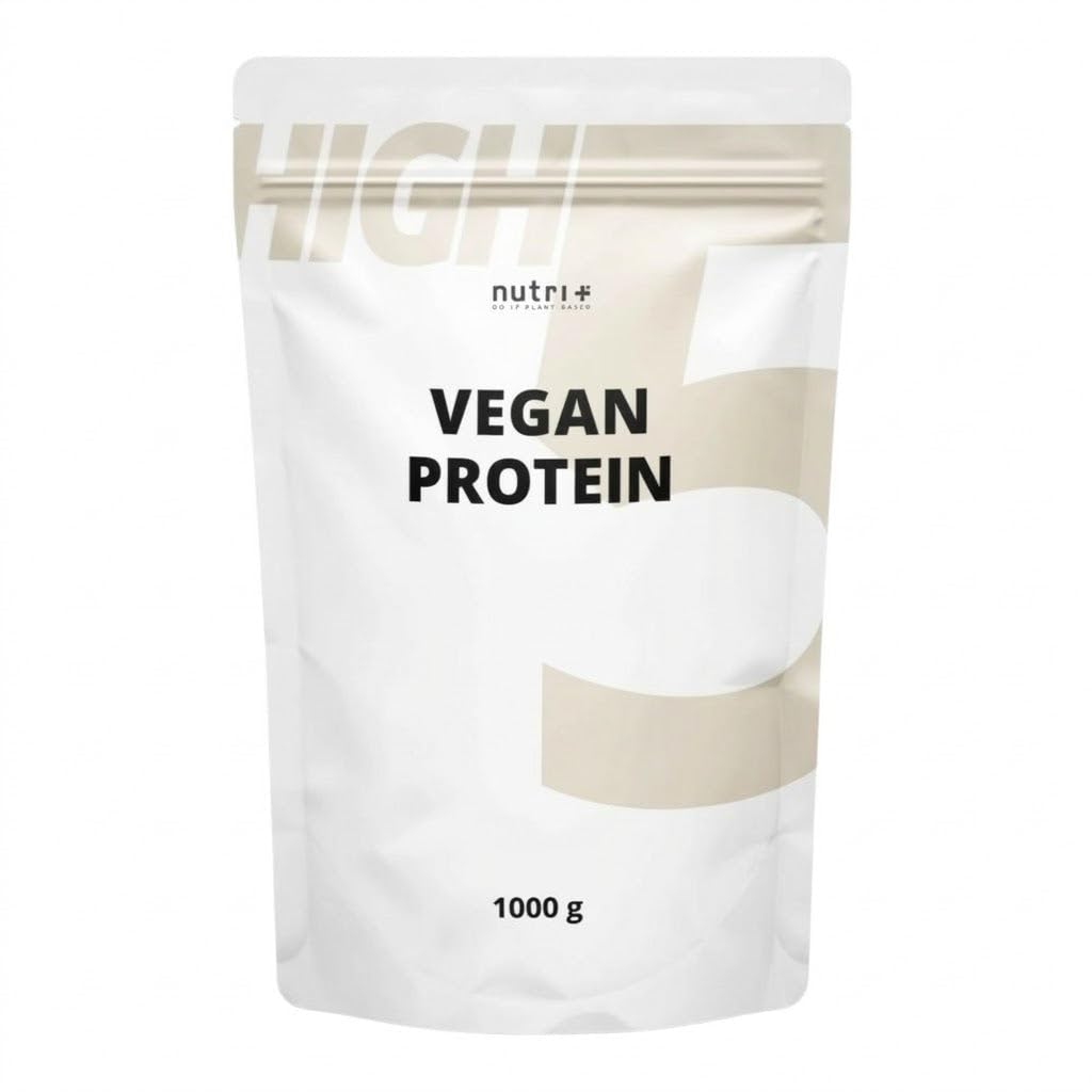 Nutri + Vegan Protein Vanille 1 kg - Veganes Proteinpulver ohne Sucralose + Soja - Eiweißpulver aus Reis, Erbsen, Hanf, Buchweizen und Kürbiskernen