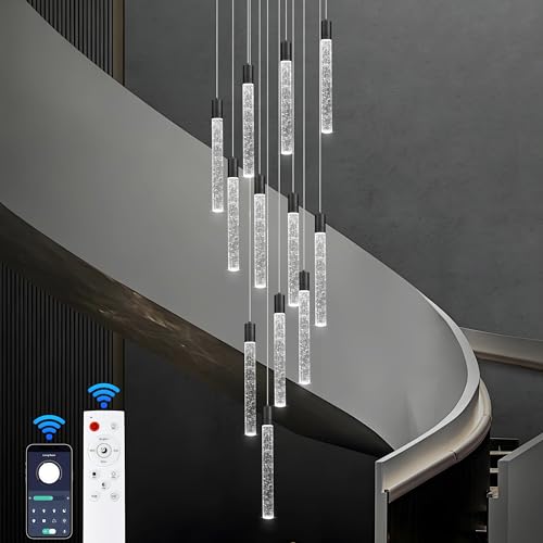 Image of 12-Lights Bubble Crystal Chandelier for Entryway High Ceiling,Black