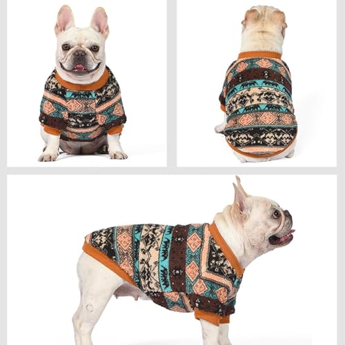 Yoolhamy Hundepullover für Kleine Hunde, Fleece Hunde Pullover, Winter Hundepulli, Ethnische Boho Winterkleidung Weich und warm Pullover Hund Thermische Welpen Dog Sweater (Brown, S)