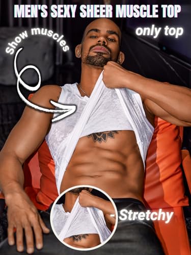 Men's Tank Top, Sheer Lace Undershirts, Sexy Mens Sleeveless Shirt, Sissy Clothes for Men Femboy Lingerie Mesh2