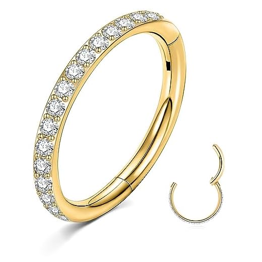 ESHIONER Piercing Nariz Aro G23 Titanio Pendientes Nariz Piercing Nostril Tragus Septum Helix Daith Piercing Labio Inferior Oro 6MM 16G