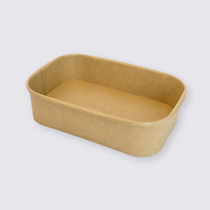 Ensaladeras Rectangulares de Papel Kraft 300 Unidades 500 ml | Cuencos Desechables de cartón Kraft, Ideales para ensaladas, Comidas para Llevar y Aperitivos