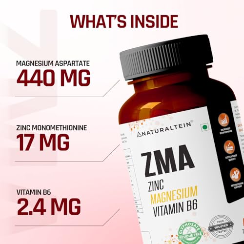 Image of NATURALTEIN ZMA Tablets - Zinc Magnesium Vitamin B6 Supplement | 30 Veg Tablets | Sports Recovery & Daily Performance | Muscle Strength, Better Sleep & Faster Recovery