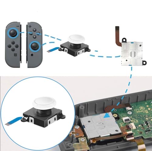Switch ジョイコン修理パーツ NS Joy-con対応 コントロール 右／左 専用修理キット ジョイスティック 親指キャップ コントローラー修理 交換用 使いやすい (White)