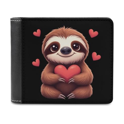 Sloth Holding A Heart Funny Bifold Wallets for Men Slim Front Pocket Purse with Multiple Card Slots