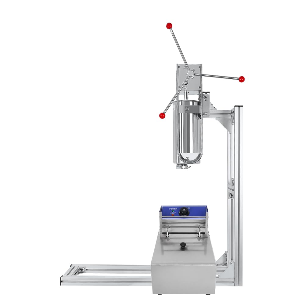 5L Vertical Spanish Churros Maker, Heavy Duty Manual Churros Machine With 6L Electric Fryer, 4Pcs Nozzles, Vertical Spanish Churrera Machine (mit Fritteuse)