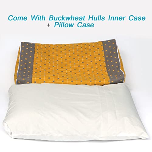 Buckwheat Hulls Side Sleeper Pillow - Edomi Cube Neck Pillow For Sleeping Back Support Relieve Shoulder Pain Rectangle Cervical Pillows With Pillow Cover (17X10 Inch, Yellow) #TOP1