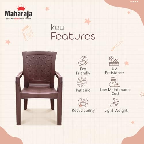 Image of MAHARAJA Plastic Chair Set, Chair for Home, Living Room Bearing Capacity Upto 200Kg | Matte Finish | Strong and Sturdy Structure | Plastic Chair with Arm Rest. (Brown, Pack of 2)