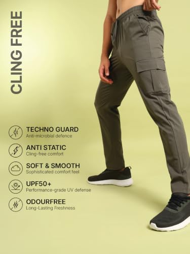 Image of TECHNOSPORT Men's Straight Fit Cargo Track Pants with Multiple Pockets, TS Flexi Quick Dry Stretchable Lightweight Joggers for Gym and Casual Wear