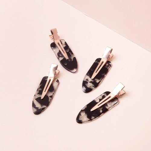 Kitsch No bend Hair Clips, No Crease Hair Clips Styling, Duck Bill Clips, No Dent , Alligator Hair Barrettes for Salon Hairstyle Hairdressing Bangs Waves Woman Girl Makeup Application, 4 Clips, Black Terrazzo