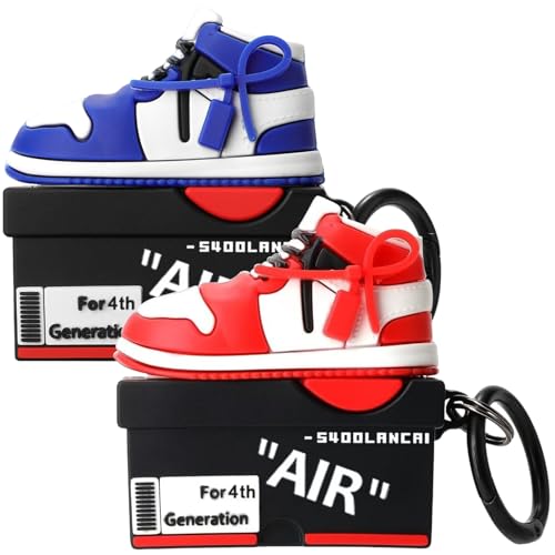 Image of [2Pack] Gedicht for Apple Airpods 4th Generation Case Cover(2024), Cute Cartoon Shoe Box Soft Silicone Protective Cases for Airpods 4th Generation Case with Keychain for Women Men，Red+Dark Blue
