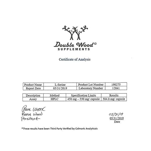 L-Serine Capsules (Third Party Tested) - 2,000mg Servings Used in Clinical Study, 180 Count, 500mg per Capsule (L Serine Amino Acid for Serotonin Production and Brain Support) by Double Wood