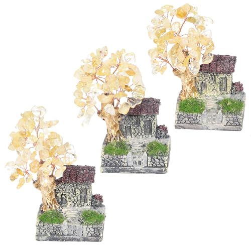 mookaitedecor 11cm Natural Citrine Crystal Tree House Rural Yard Ornament Micro Landscape Decoration Scenery Good Luck Yellow Room Decor - Image 3