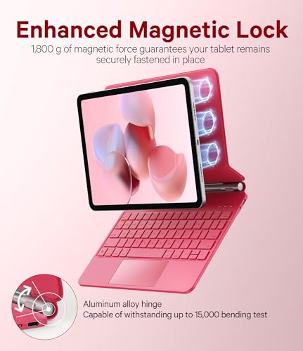 Image of GreenLaw Floating iPad 10th Generation Case with Keyboard, Magnetic Stand, Stain-Resistant Case, 7 Color Backlit, Smart Touchpad Keyboard Case for iPad 10th Gen. 2022, Viva Magenta