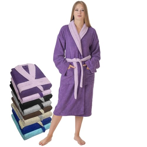 LEBENGOOD Albornoz Mujer 100% Algodón Rizo Americano 450 gsm - Bata de Baño para Ducha, Suave, Absorbente, Unisex, OEKO-TEX® (BicMuj Purpura, M)