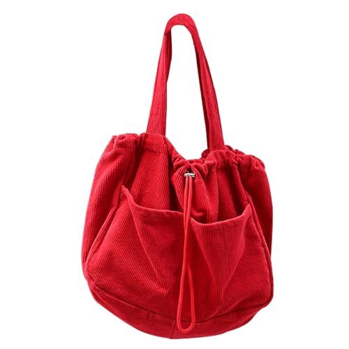 Image of WYCY Corduroy Tote Bag for Women, Large Capacity Corduroy Bag Work Drawstring Bags with Inner Pocket Office Tote Handbag