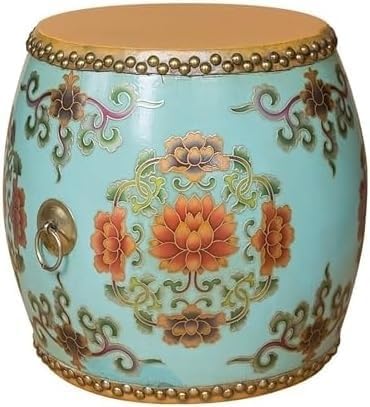 ELEFOCUS Chinese Drum Stool Classical Footstool Decorative Garden Stools Glazed Hand-Painted Drum Stool Can Support Up to 300lb(White 10)