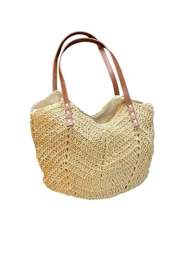 Verdusa Women's Vacation Straw Woven Tote Bag Double Handle Underarm Shoulder Bag