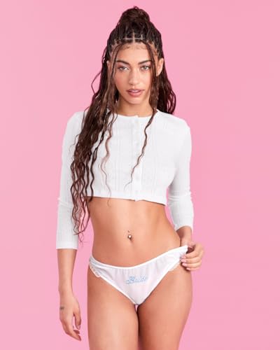 xo, Fetti White Ruffle Bride Thong, S/M/L | Embroidered Underwear, Bridesmaid Gift, Bridal Shower Lingerie, Outfit Accessory3