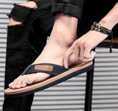 Men'S Summer Flip Flops, Non-Slip Clasp Sandals, High-End Breathable Slippers for Outdoor, All-Season, Casual & Vacation Wear, Solid Color & Striped Pattern, Round Toe, Lace Closure, Fabric Upper & Inner, EVA & Rubber Sole, No Insole3