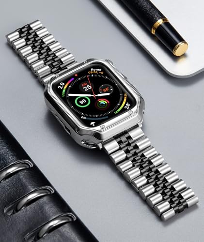 Image of BINLUN Compatible with Apple Watch Band 49mm 46mm 45mm 44mm 42mm 41mm 40mm 38mm for Men Women, Stainless Steel Metal Strap with TPU Case Fit for iWatch Series Ultra /SE3 /11 /10 /9 /8 /7 /SE2 /SE /6 /5 /4 /3 /2 /1
