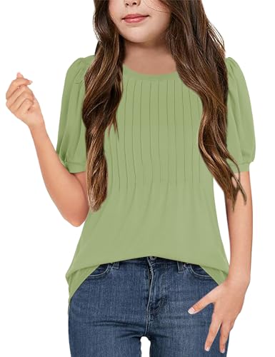 Fanway&EC Girl's Puff Short Sleeve T Shirt Crewneck Basic Solid Summer Cute Tees