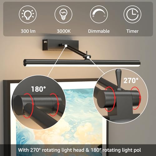 Battery Operated Wireless LED Picture Light Set for Walls with Remote - 16in Dimmable Frame Lights for Galleries and Libraries