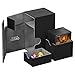 Ultimate Guard Flip 'n' Tray 80+, Deck Case for 80 Double-Sleeved TCG Cards + Dice Tray, Black/Grey, Independent Magnetic Closure & Microfiber Lining