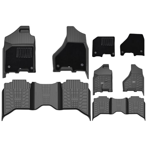 Image of 3W Floor Mats & Front Carpet Fit for 2013-2018 Dodge Ram 1500 /2500 /3500 Crew Cab, 2019-2024 Dodge Ram 1500 Classic Crew Cab All Weather TPE Custom Fit Floor Liner for 1500 Full Set Car Mats