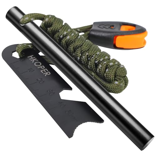 Fire Starter Ferro Rod, 4 Inch Flint and Steel Survival Kit, Flint Fire Starter for Camping and Hiking, 6-in-1 Emergency Survival Fire Steel, Magnesium Fire Starter | Hkoper