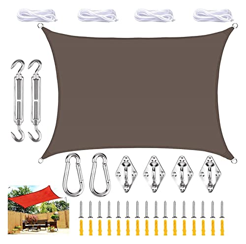 Voile d'ombrage rectangulaire imperméable et résistante aux UV avec kit de fixation complet