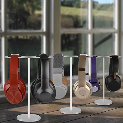 Image of GEEKRIA Aluminum Alloy Dual Headphones Stand for Over-Ear | On-Ear Headphones, Gaming Headset Holder, Desk Display Hanger with Solid Heavy Base, Compatible with Bose QC45, QC35 (Silver)