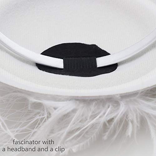 Image of DRESHOW Fascinators Hat Feather Headband Women's Fascinators Tea Party Headwear with Clip Flower Head Band for Girls & Women