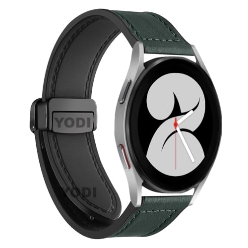 Image of YODI Watch Strap Compatible with Redmi Watch 5 Lite smartwatch, Genuine Leather Hybrid Watch band with Magnet Folding Buckle for men women (LEATHER GREEN)