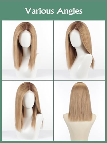 Image of 13 * 4 HD Glueless Human Hair Ombre Light Brown Lace Front Wigs for White Women Straight Wig Pre Plucked 180% Density Transparent (16inch)