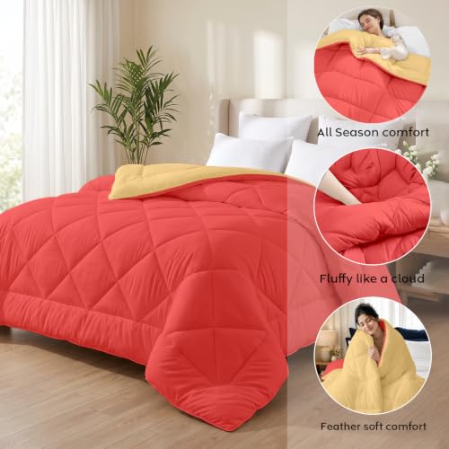 Image of AYKA Reversible Comforter 220 GSM Microfiber Reversible AC Comforter /Blanket for Winter /Quilt /Duvets for King Size Double Bed Comforter (90 * 100, Beige & Red)| TC - 220