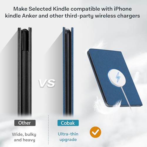 Image of CoBak Stand Case for 7 inch Kindle Paperwhite 12th Gen 2024 and Kindle Colorsoft with Hand Strap - Compatible with iPhone MagSafe, for Samsung /Belkin /Anker Wireless Charging Pads, Durable, Auto Sleep Wake