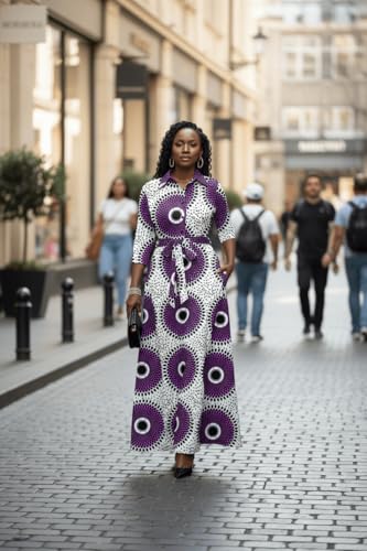 Image of Runwind Women Church Maxi Dresses 3 /4 Sleeve Button Down Print Casual Office Dress African
