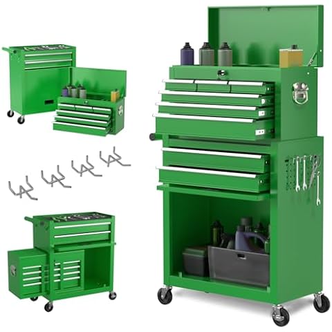 Granper 8-Drawer Tool Chest Tool Box, Rolling Tool Chest with Wheels, Rolling Tool Box with Wheels, Garage Tool Storage Cabinet on Wheels, Locking System Toolbox(Cool Green) Cover