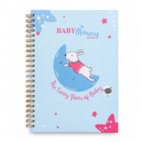 Image of Baby Memory Book & Milestone Journal 0-4 Years | Keepsake Record Book with Photo Space & Guided Prompts | Perfect Baby Shower & New Parents Gift | A5 Hardcover, 90 Pages (Powder blue - Bunny)
