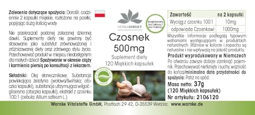 Knoblauch 500 mg - 120 Softgels für 2 Monate - Allium sativum | HERBADIREKT by Warnke Vitalstoffe - Deutsche Apothekenqualität
