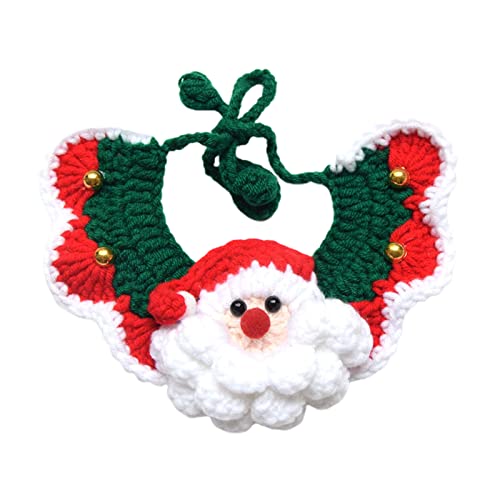 QIYUANT 1Pcs collier pour chat et chien fait main, bavettes en laine pour chat, tricotage, décoration pour animaux, accessoires, cadeaux de Noël pour les amoureux des chats. (Père Noël, XS 15-20cm)