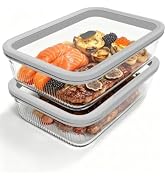 BOROHOUSE 2 Pack Glass Food Storage Containers with Tempered Glass Lids &amp; Steam Valve, 74oz(9.3 C...