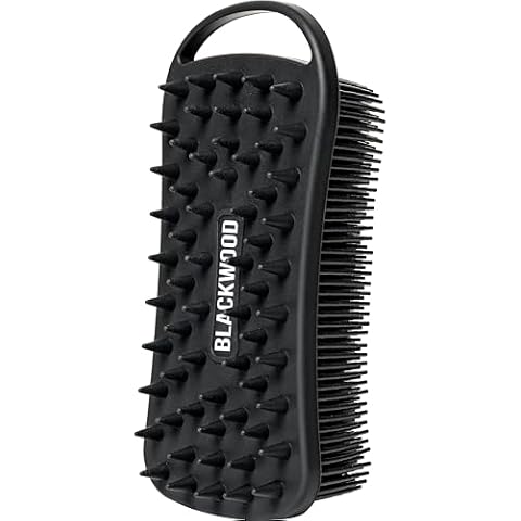 Blackwood For Men Double Duty Beard & Body Scrubber - Dual-Sided Men's Shower Tool - Handheld Body Wash Brush with Long Soft Silicone Bristles for Deep Cleaning - Short Exfoliating Tips for Beard Care Cover